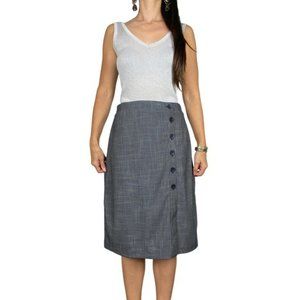 VERONIKA MAINE Black White Print Button Midi Pencil Skirt